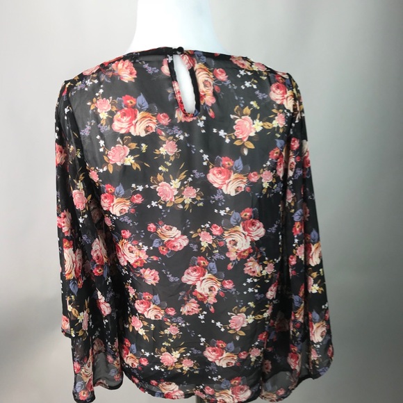 Derek Heart Floral Chiffon Batwing Blouse AL26 - Picture 5 of 8